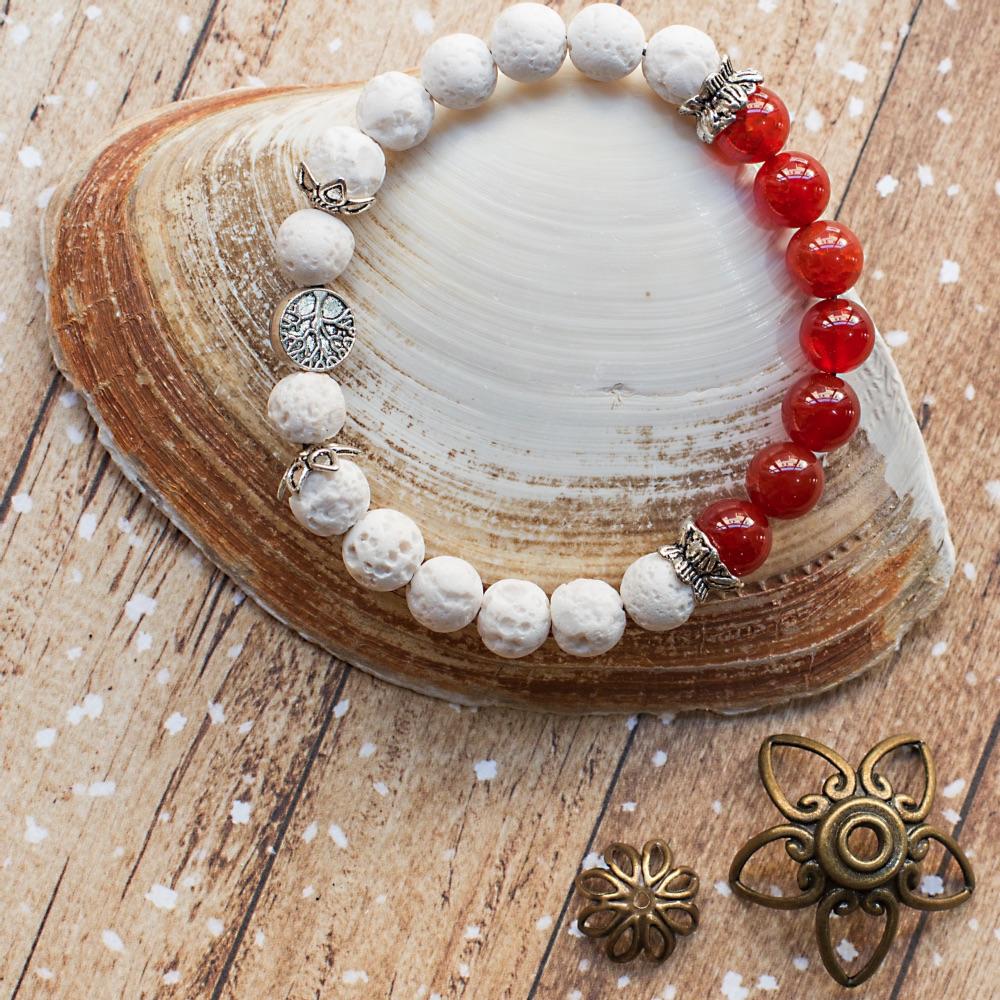 Root Chakra Diffuser Bracelet. When the 1st / Root Chakra is blocked or somehow off balance, it is not uncommon to exhibit uncharacteristic behaviours like; paranoia, being short-tempered, insecurity, aggression, restlessness, constipation, lower back pain, varicose veins &amp; fatigue.