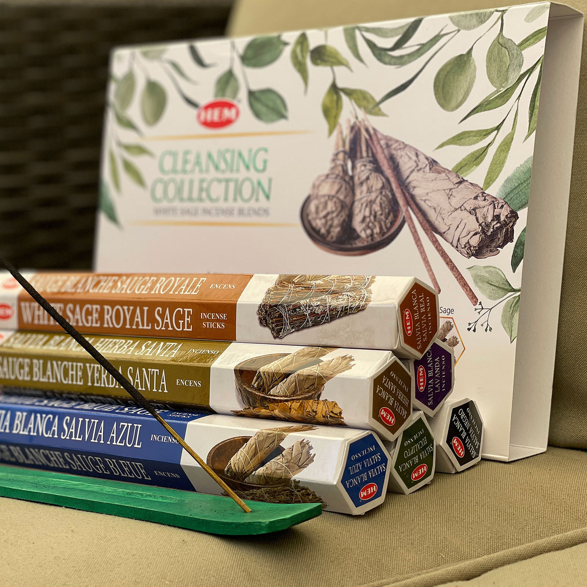 Cleansing collection incense gift pack - An all-in-one White Sage cleansing kit with 60 incense stick blends. Cleansing your home, crystals and crystal jewelry has never been easier. There are 6 rare assortments of White Sage blended together with Lavender, Yerba Santa, Black Sage, Eucalyptus, Royal Sage and Blue Sage.