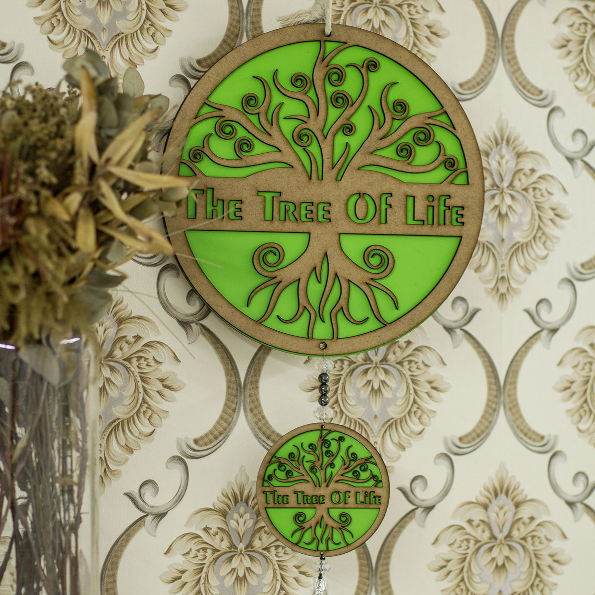 Add a splash of color and some unique appeal with our one of a kind inhouse designed & crafted Tree of life Wall Art. Made from 3mm MDF wood, green on the one side and white on the other. 