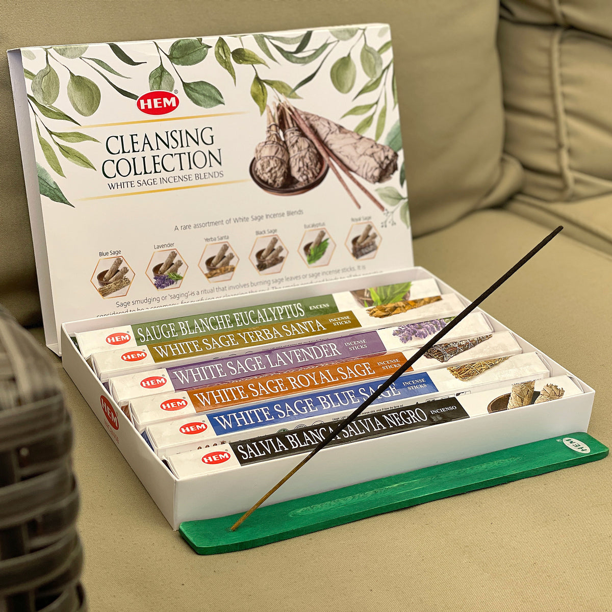 Cleansing collection incense gift pack - An all-in-one White Sage cleansing kit with 60 incense stick blends. Cleansing your home, crystals and crystal jewelry has never been easier. There are 6 rare assortments of White Sage blended together with Lavender, Yerba Santa, Black Sage, Eucalyptus, Royal Sage and Blue Sage.