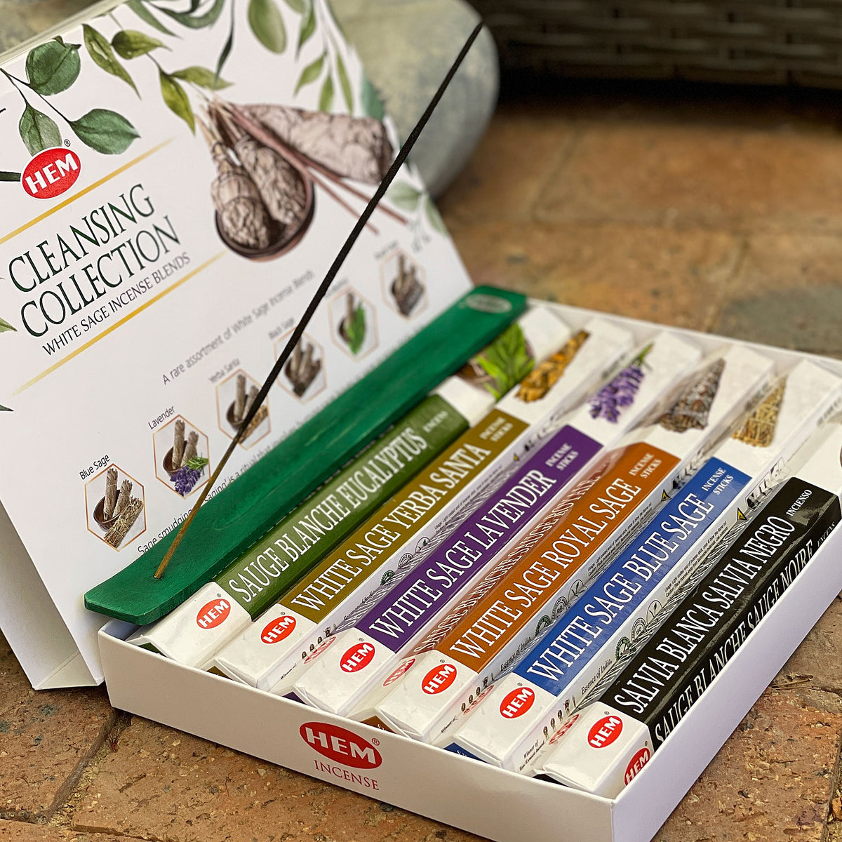 Cleansing collection incense gift pack - An all-in-one White Sage cleansing kit with 60 incense stick blends. Cleansing your home, crystals and crystal jewelry has never been easier. There are 6 rare assortments of White Sage blended together with Lavender, Yerba Santa, Black Sage, Eucalyptus, Royal Sage and Blue Sage.