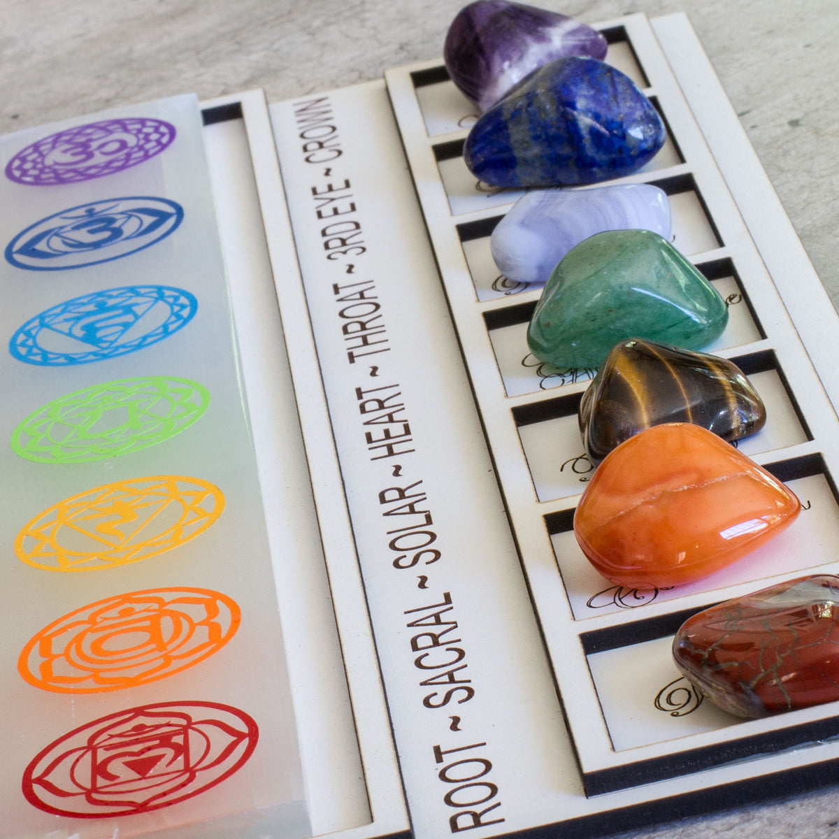 Selenite Charging Plate &amp; Stones - 7 Chakra Mi Chakra