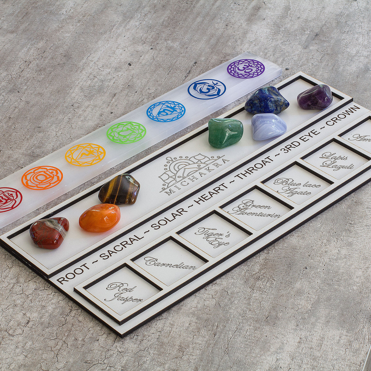Selenite Charging Plate &amp; Stones - 7 Chakra Mi Chakra