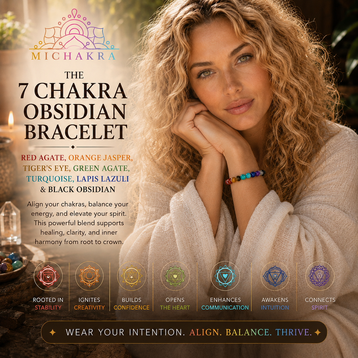 Obsidian 7 Chakra Bracelet Mi Chakra