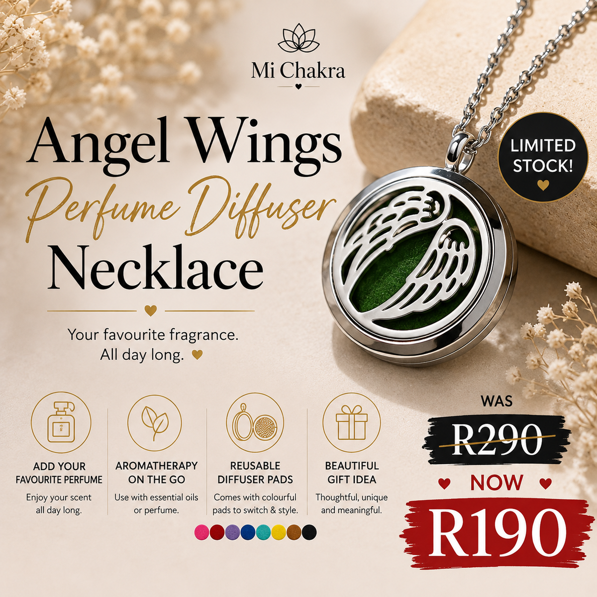 Angel Wings Diffuser Necklace Mi Chakra