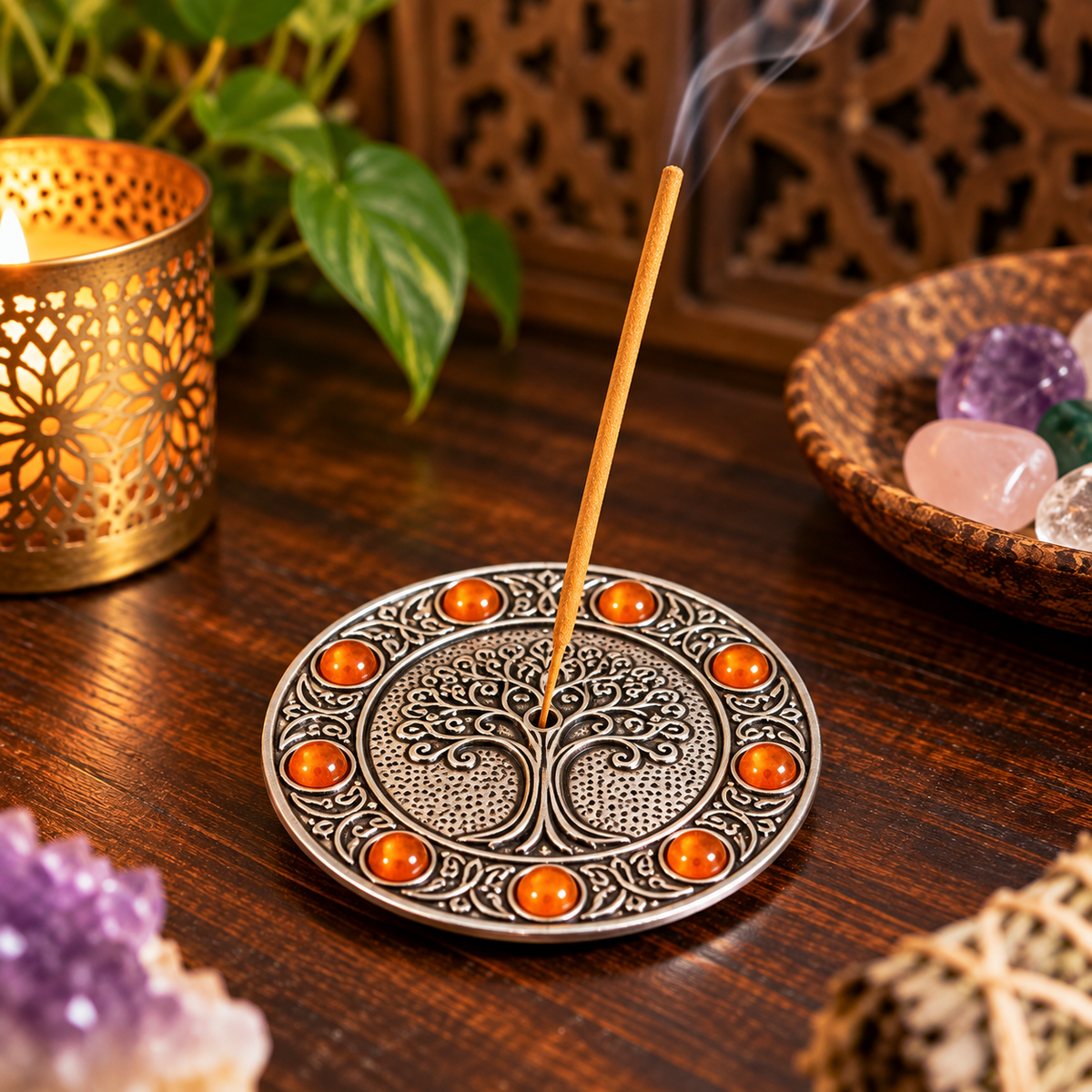Tree of Lift Incense Holder - Silver - Metal Mi Chakra