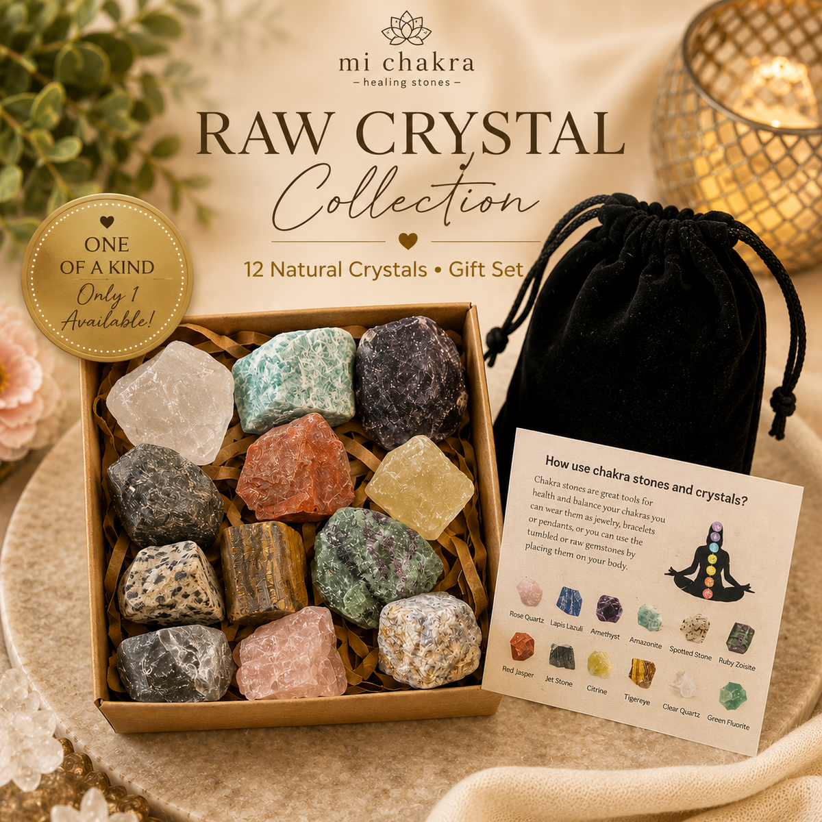 Raw Crystal Collection Gift Set | 12 Natural Healing Stones Mi Chakra