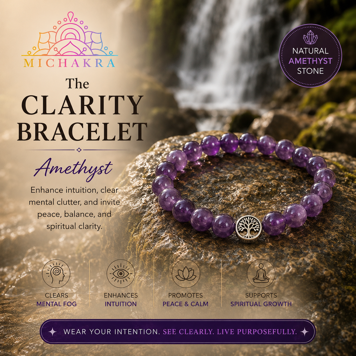 The Calrity Bracelet - Amethyst - Mi Chakra