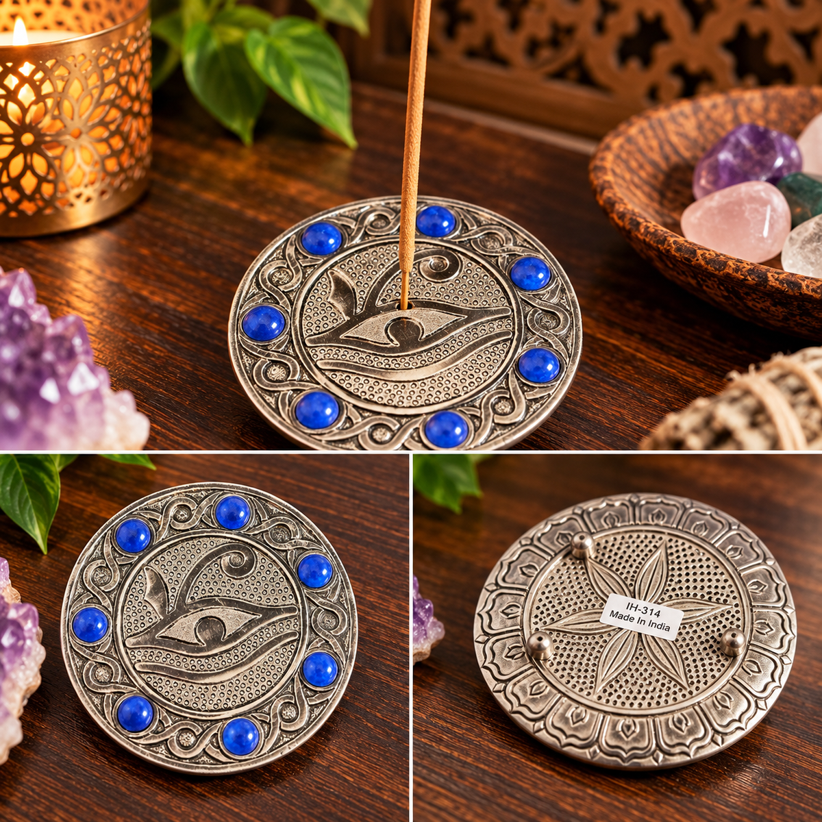 Eye of horus Incense Holder - Silver - Metal Mi Chakra