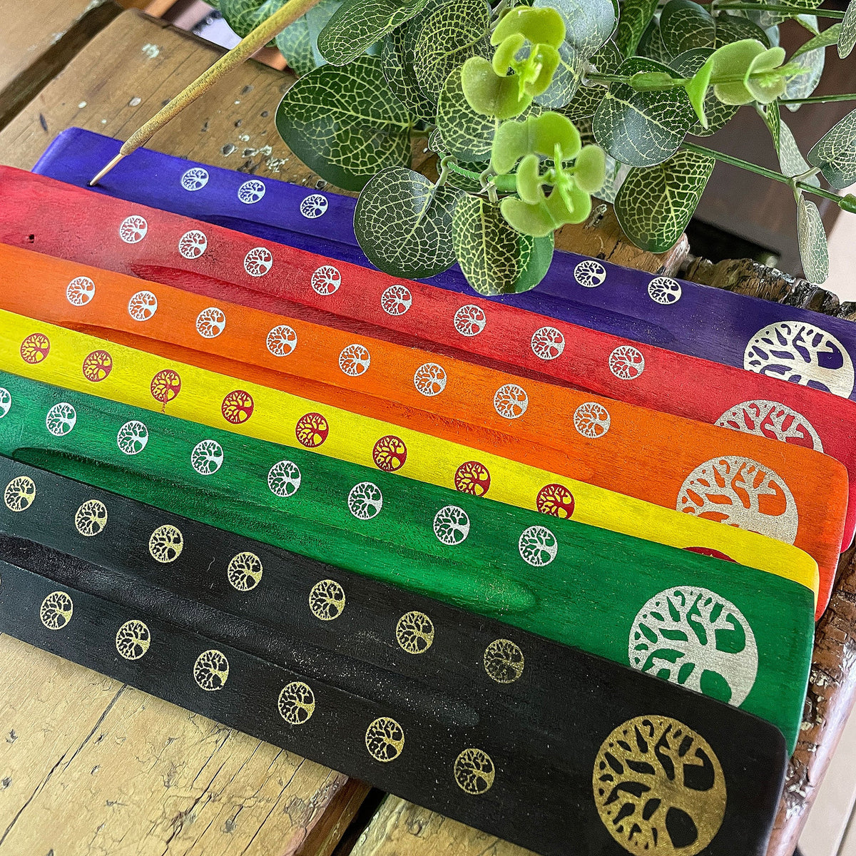 Wooden flat incense holder - tree of life Mi Chakra