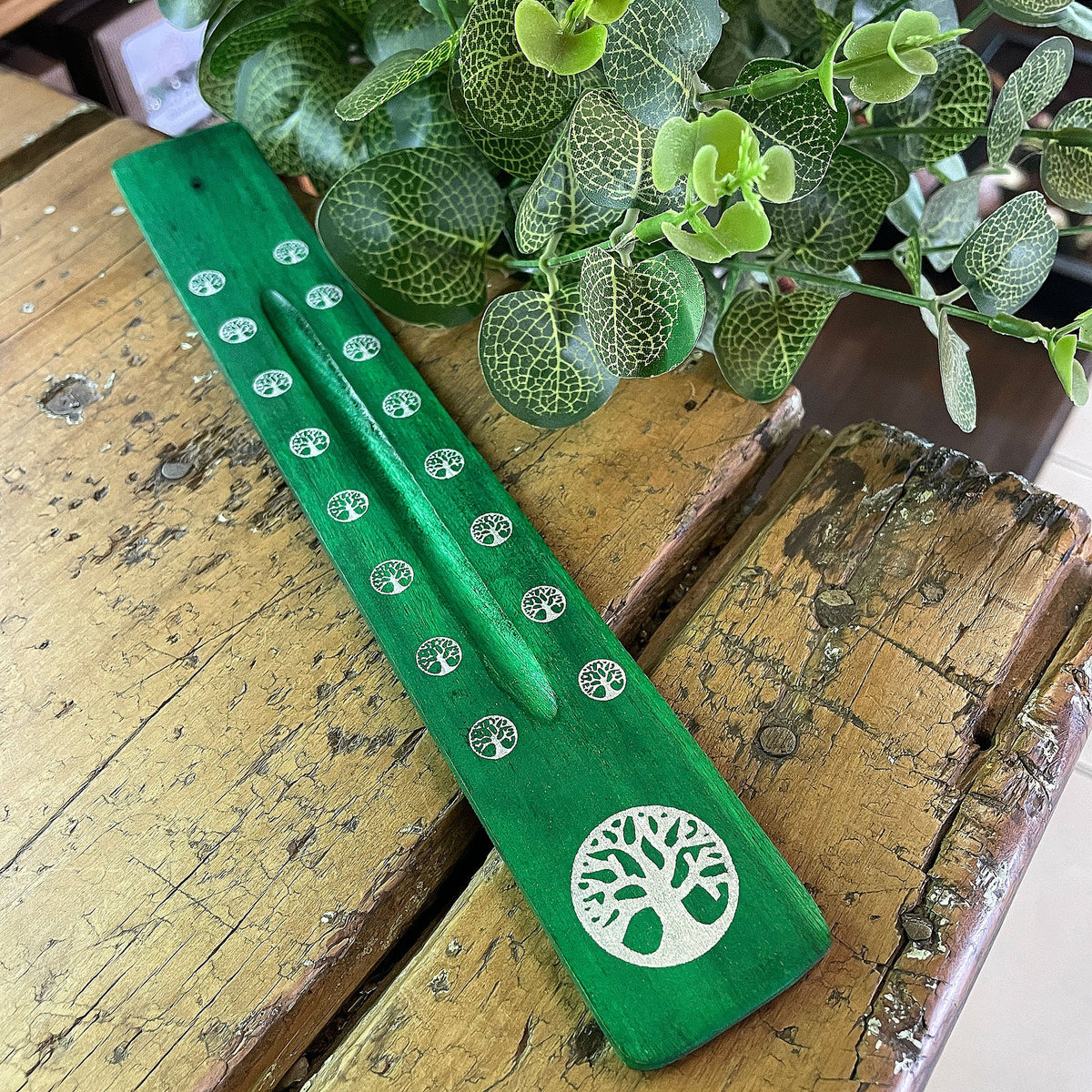 Wooden flat incense holder - tree of life Mi Chakra