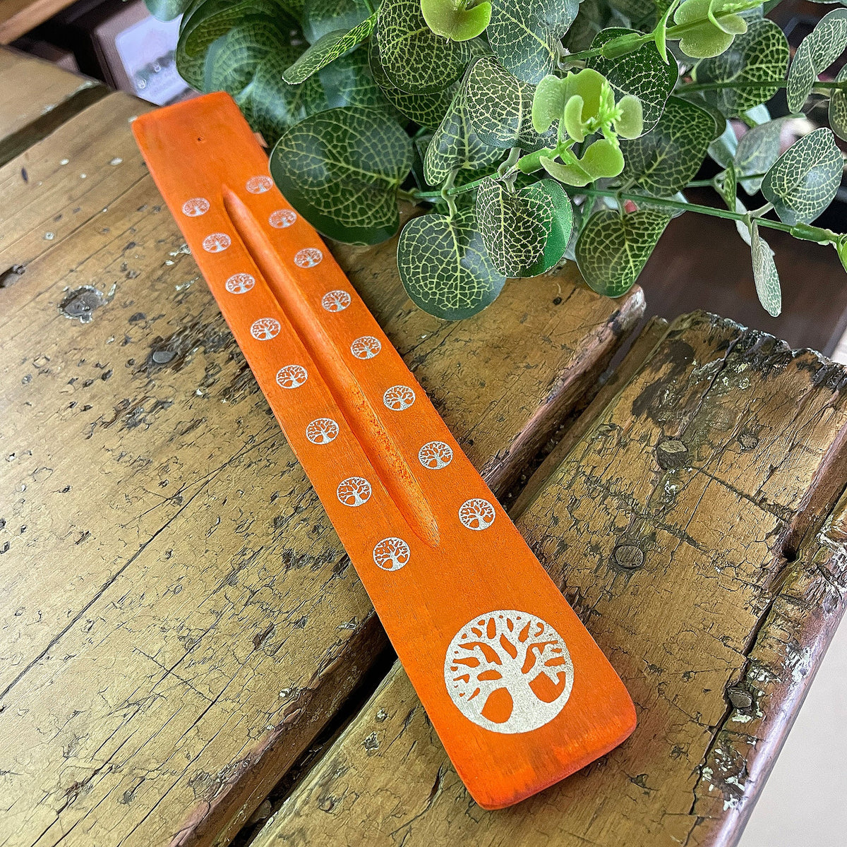 Wooden flat incense holder - tree of life Mi Chakra