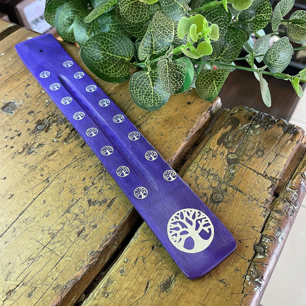 Wooden flat incense holder - tree of life Mi Chakra