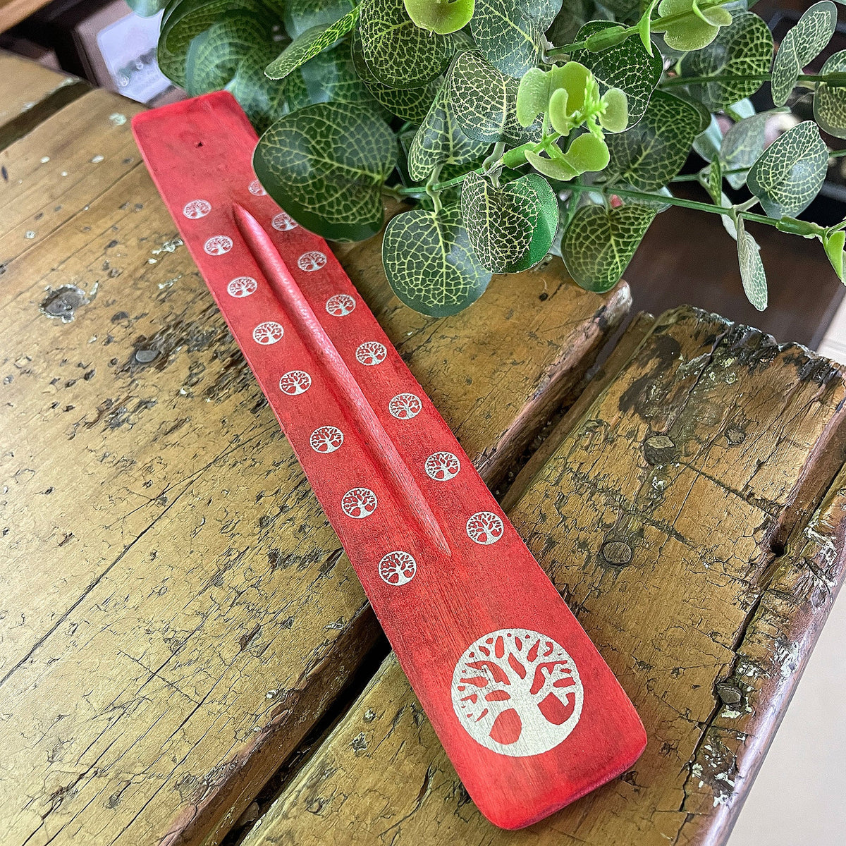 Wooden flat incense holder - tree of life Mi Chakra