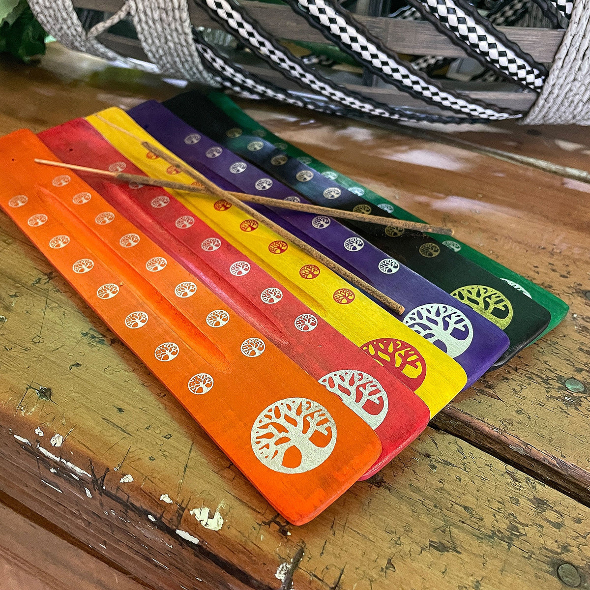Wooden flat incense holder - tree of life Mi Chakra