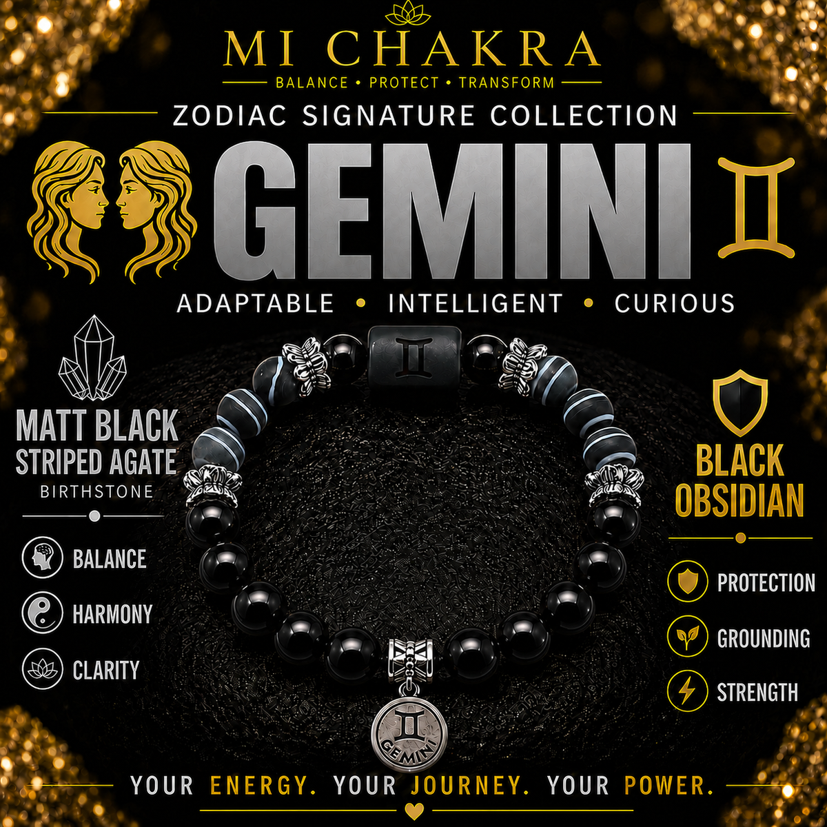 Gemini Zodiac Crystal Bracelet Mi Chakra