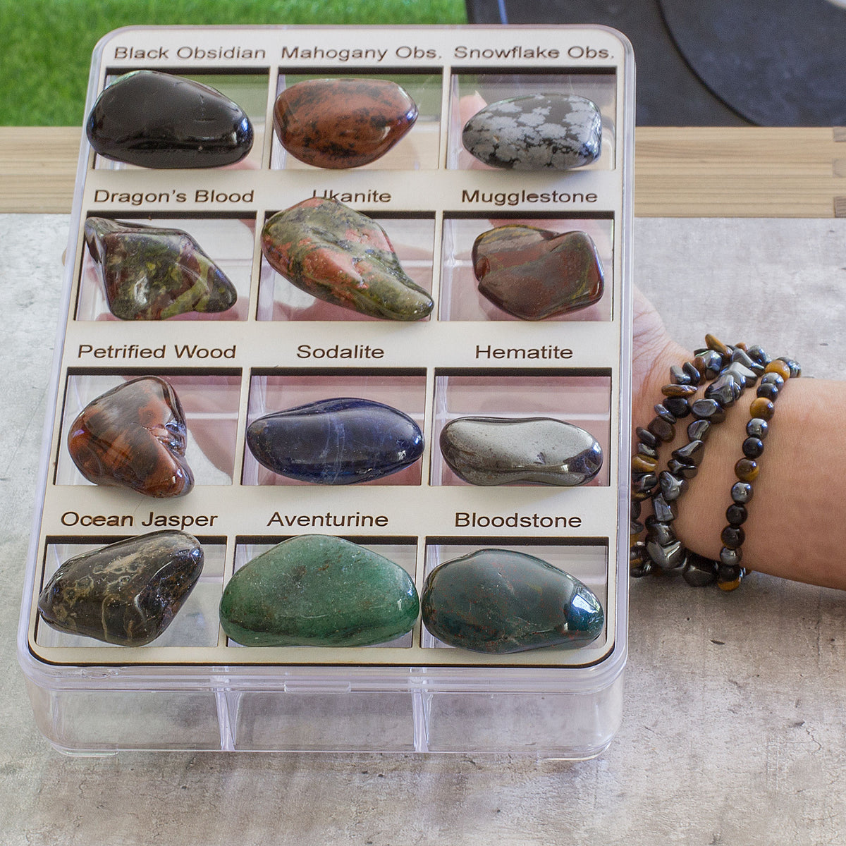 Unleash the captivating beauty and powerful healing abilities of 12 mesmerizing crystals. Each crystal is a masterpiece of nature, possessing its own unique qualities and benefits that can help you feel more centered, focused, and balanced. These precious gems are carefully safeguarded in a pristine, transparent case that elegantly showcases each crystal&#39;s name, allowing you to revel in their beauty and magic.