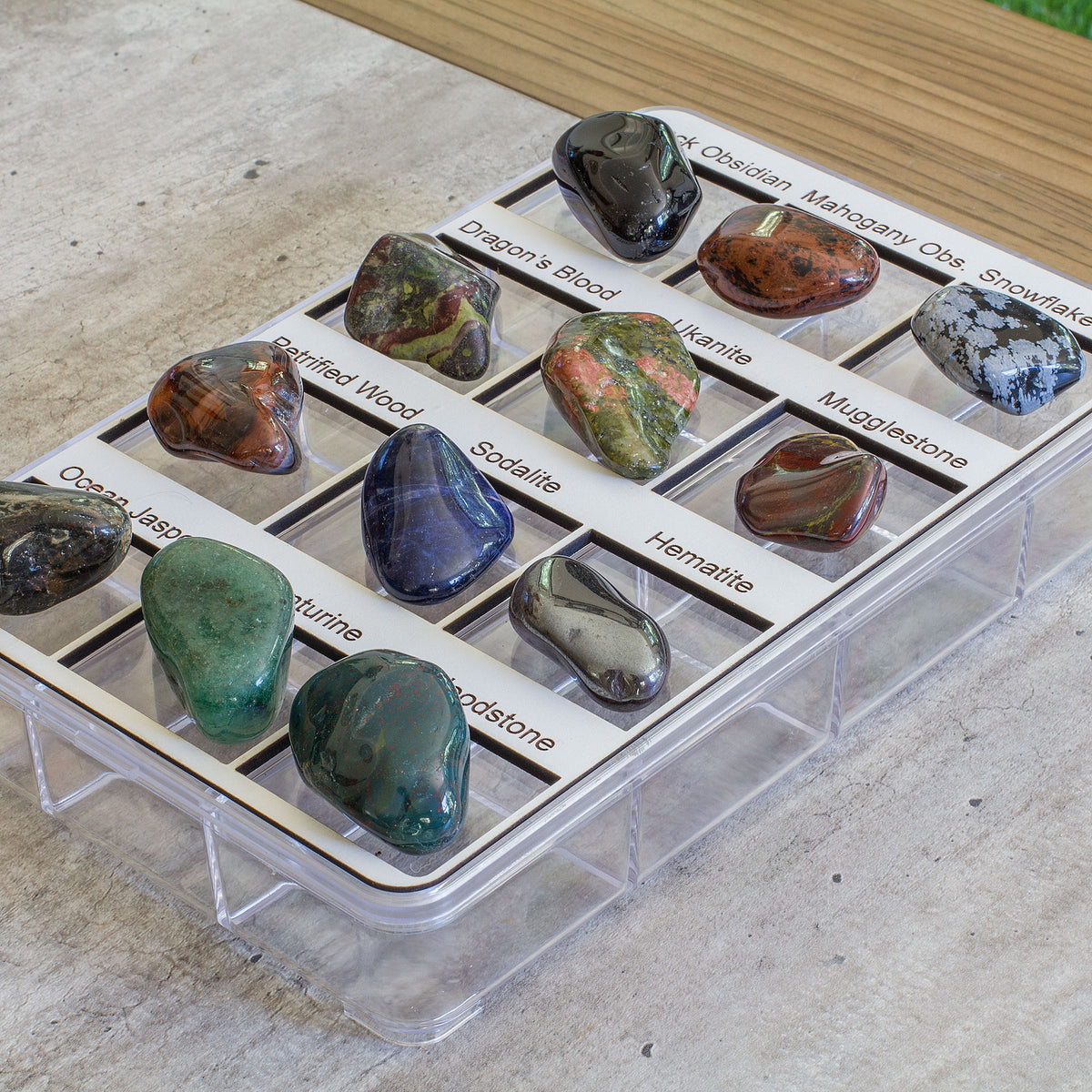 Unleash the captivating beauty and powerful healing abilities of 12 mesmerizing crystals. Each crystal is a masterpiece of nature, possessing its own unique qualities and benefits that can help you feel more centered, focused, and balanced. These precious gems are carefully safeguarded in a pristine, transparent case that elegantly showcases each crystal&#39;s name, allowing you to revel in their beauty and magic.