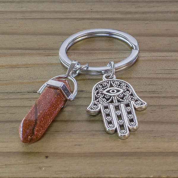 Hamsa Hand Keyring - Goldstone - Mi Chakra