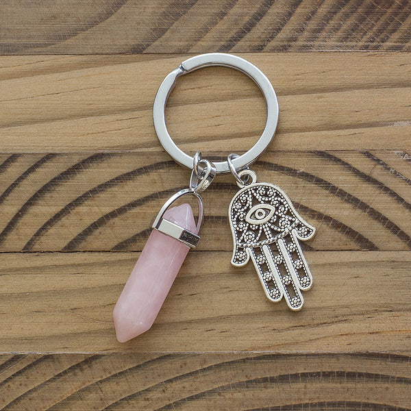 Hama Key Rings Hamsa Hand Keyring - Rose Quartz - Mi Chakra