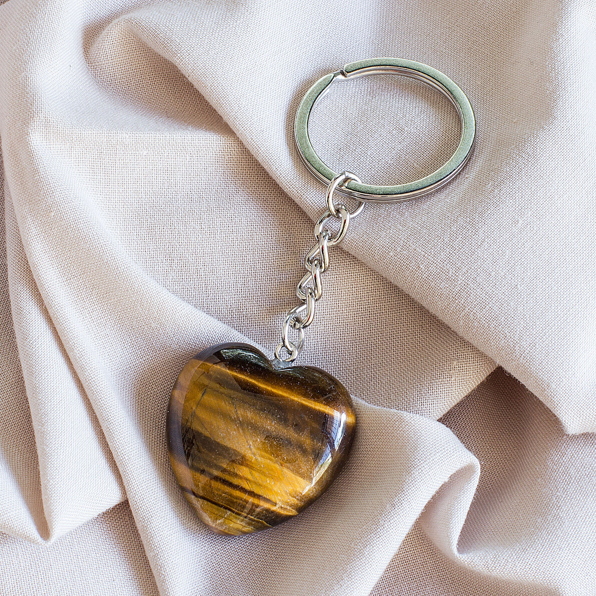 Heart Keyring - Tigers Eye Mi Chakra