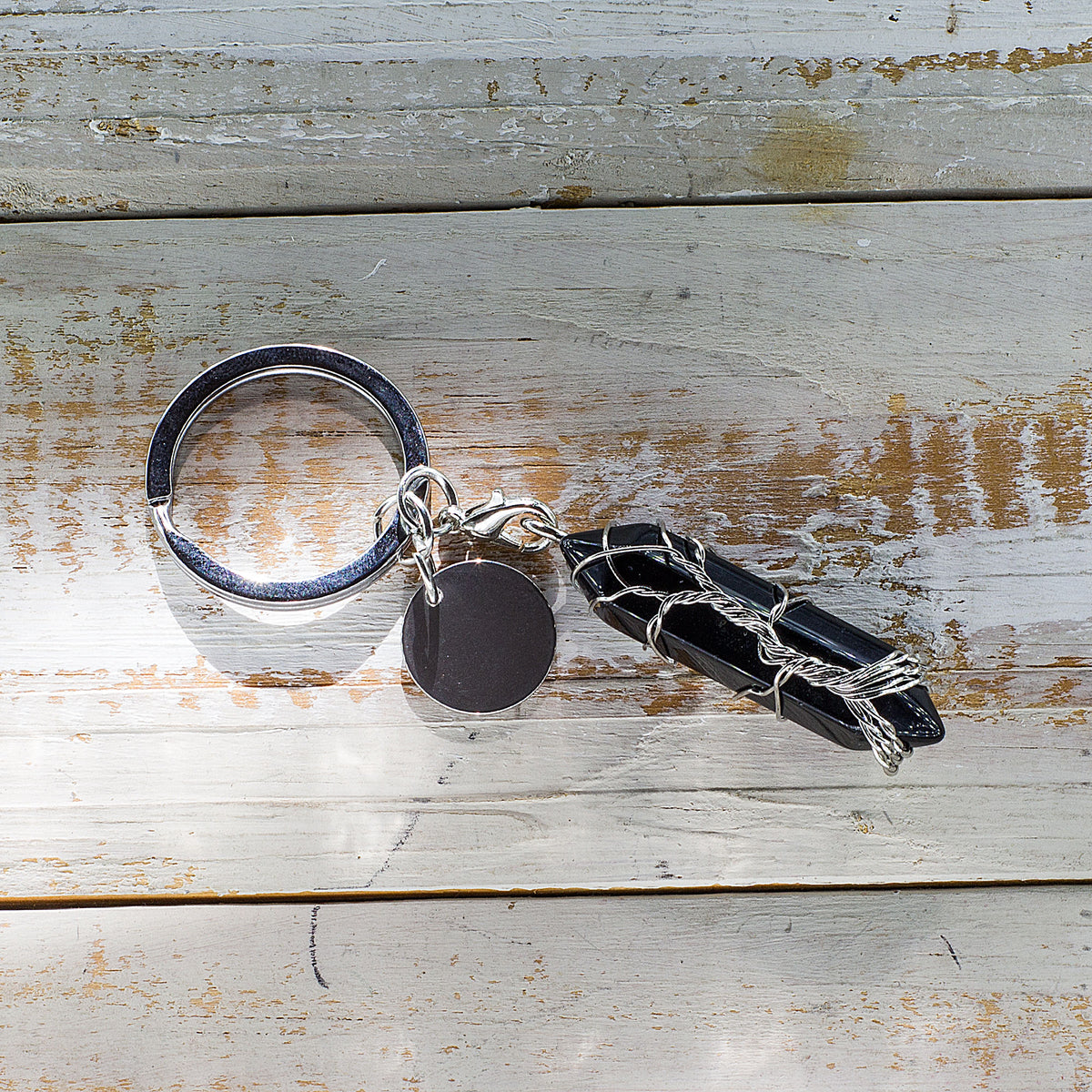 Hexagonal Keyring - Black Agate Mi Chakra