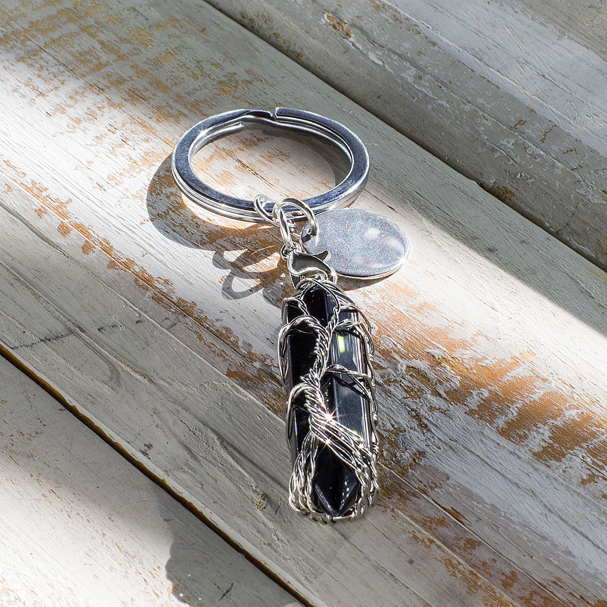 Hexagonal Keyring - Black Agate Mi Chakra