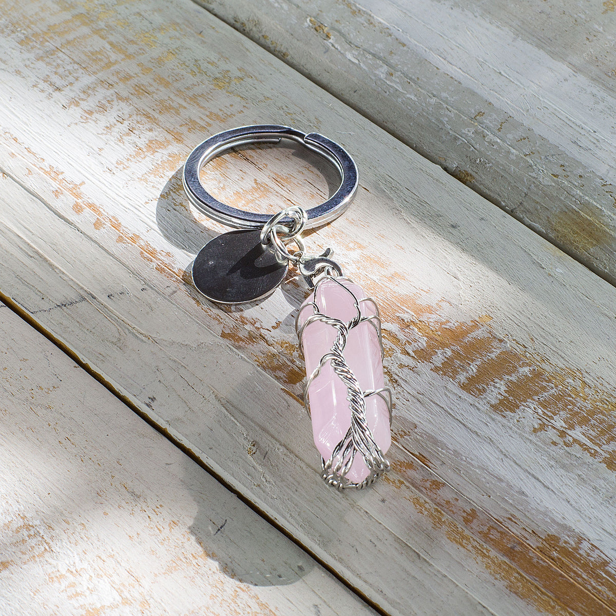 Hexagonal Keyring - Rose Quartz Mi Chakra
