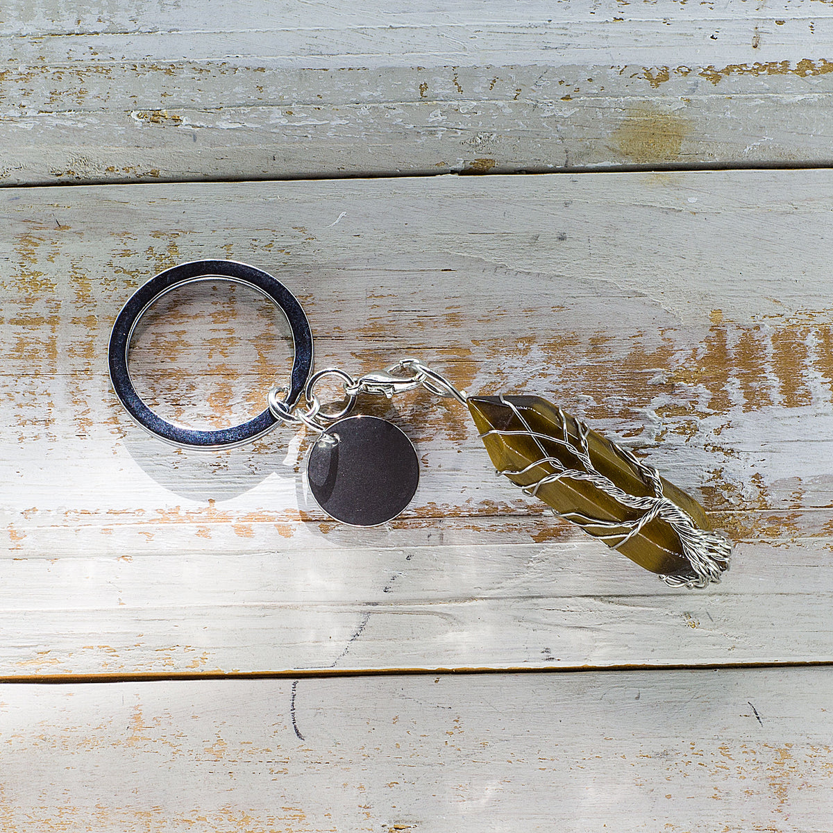 Hexagonal Keyring - Tigers Eye Mi Chakra