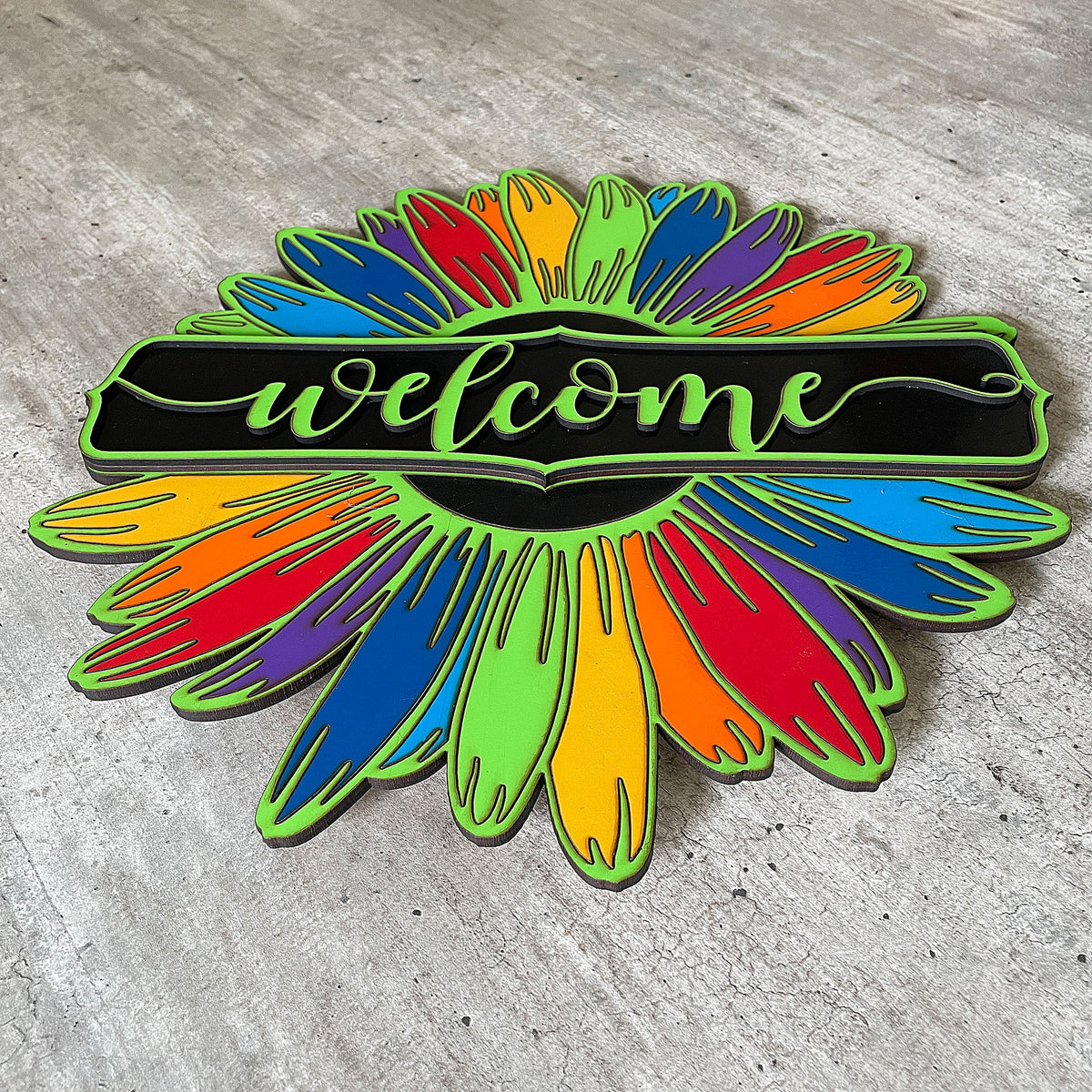 Welcome Door Sign - Transform the entrance of your abode into a warm and inviting space with a personalized welcome sign that speaks volumes about your personality and outlook on life. This eye-catching display showcases a vibrant mixture of colors inspired by the seven chakras, symbolizing balance, harmony, and positivity. It will undoubtedly grab the attention of your guests, leaving them with a lasting impression of your home&#39;s unique charm. Every time you come back,