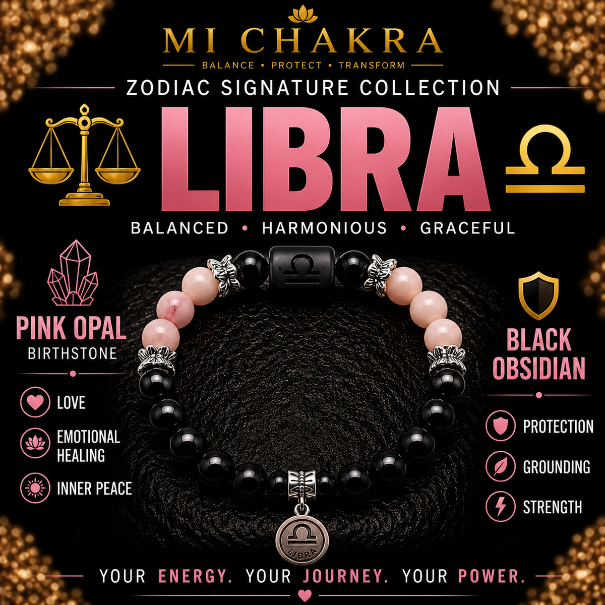 Libra Zodiac Crystal Bracelet Mi Chakra
