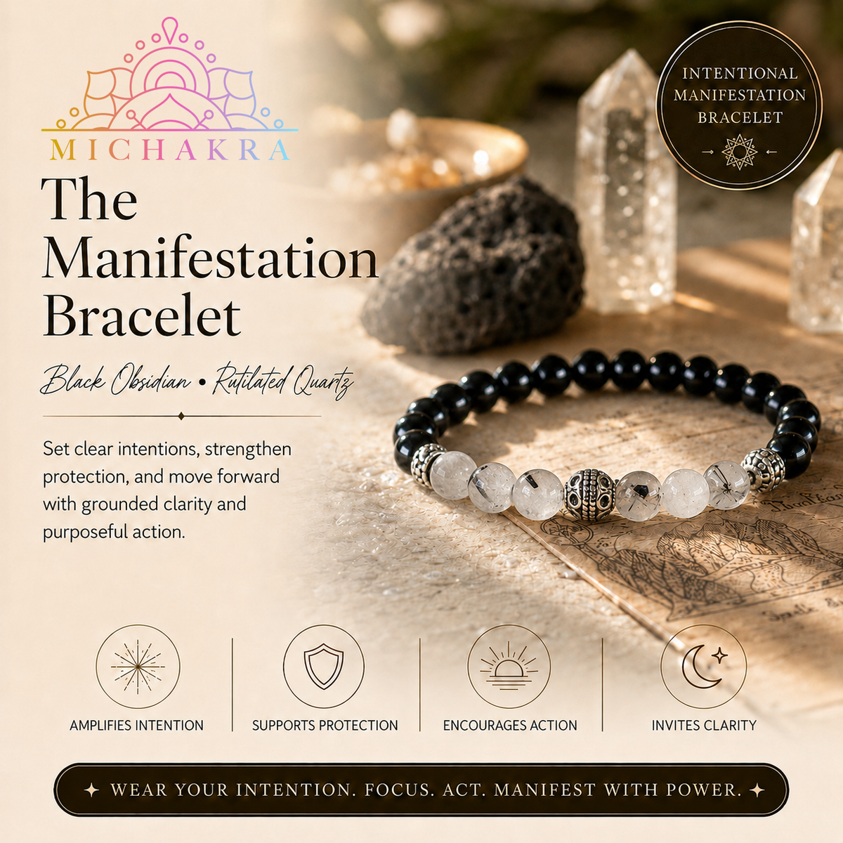 The Manifestation Bracelet  (Rutilated Quartz) Mi Chakra