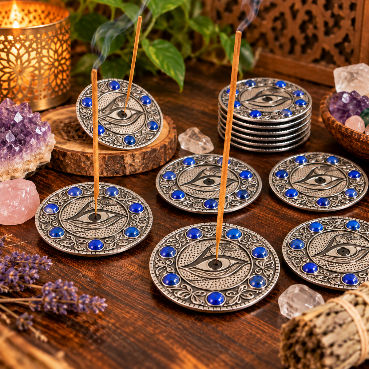 Eye of horus Incense Holder - Silver - Metal Mi Chakra