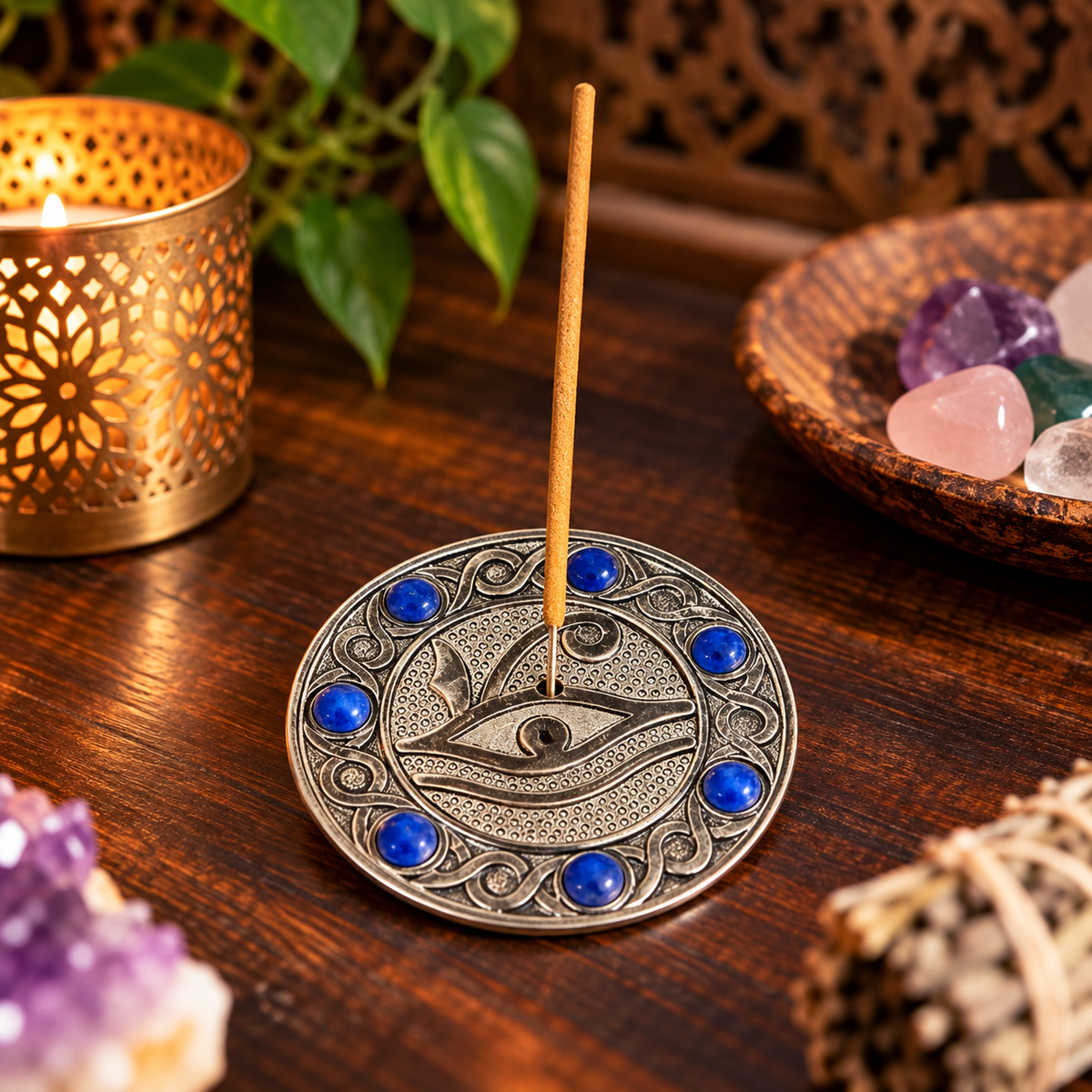 Eye of horus Incense Holder - Silver - Metal Mi Chakra