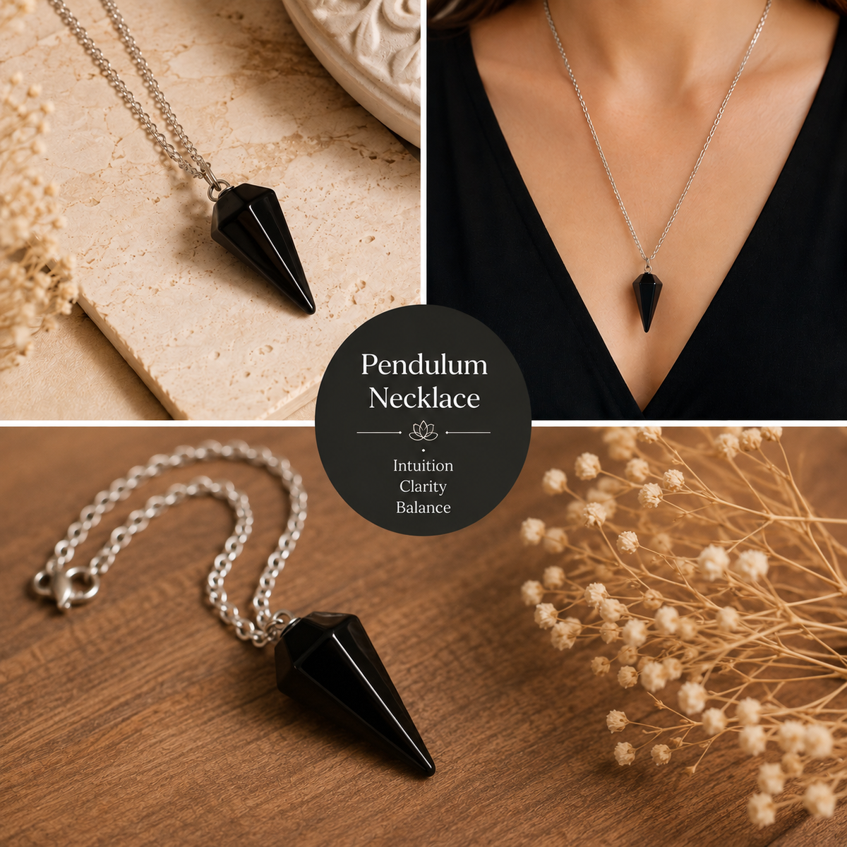 Pendulum Necklace - Black Obsidian Mi Chakra