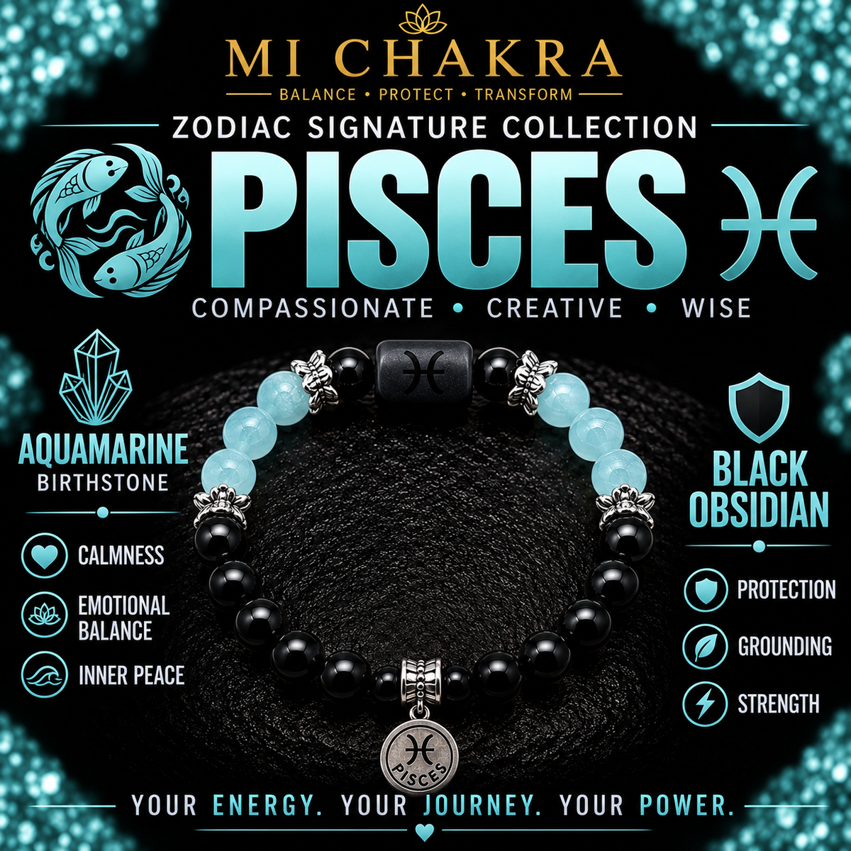 Pisces Zodiac Crystal Bracelet Mi Chakra