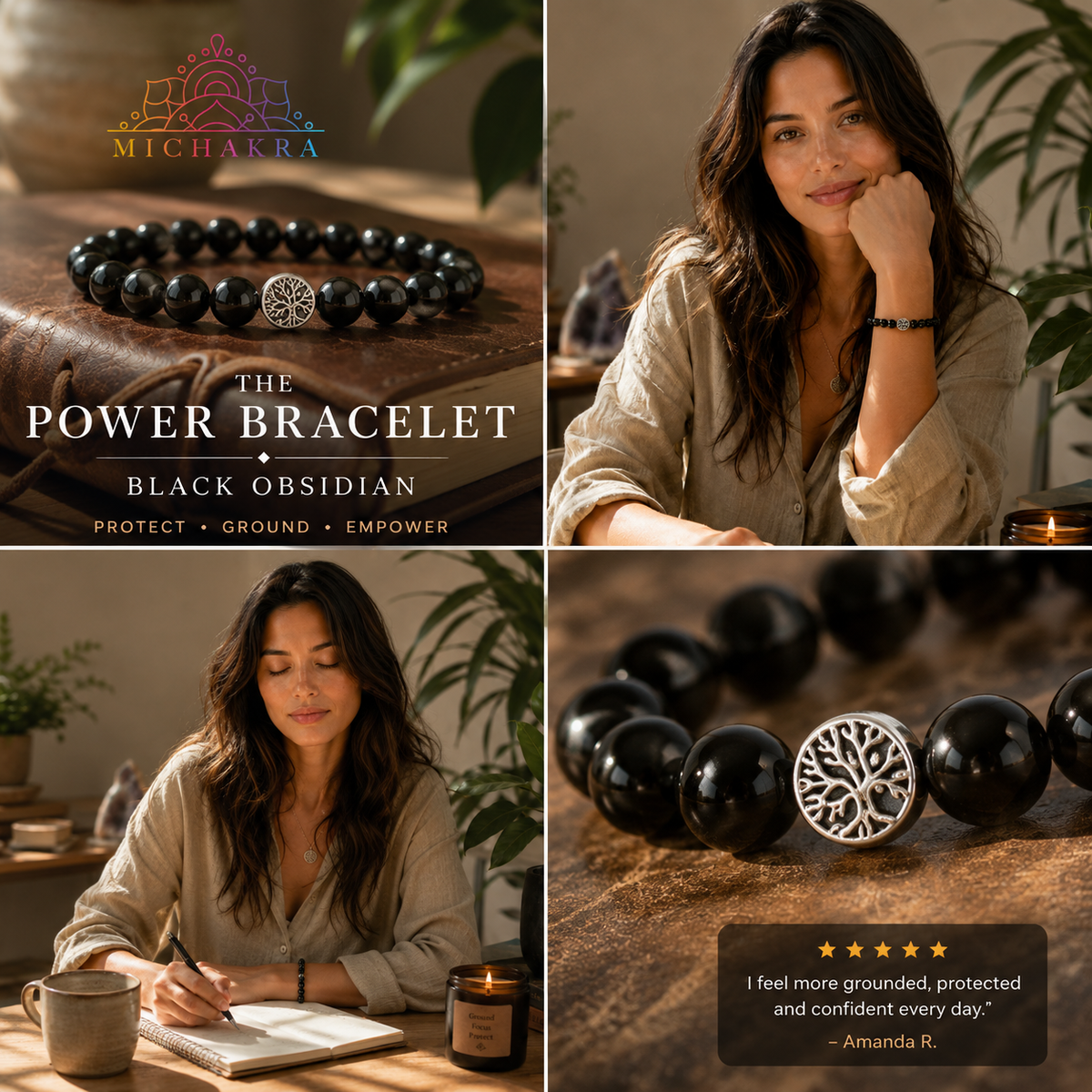 The Power Bracelet - Black Obsidian - Mi Chakra