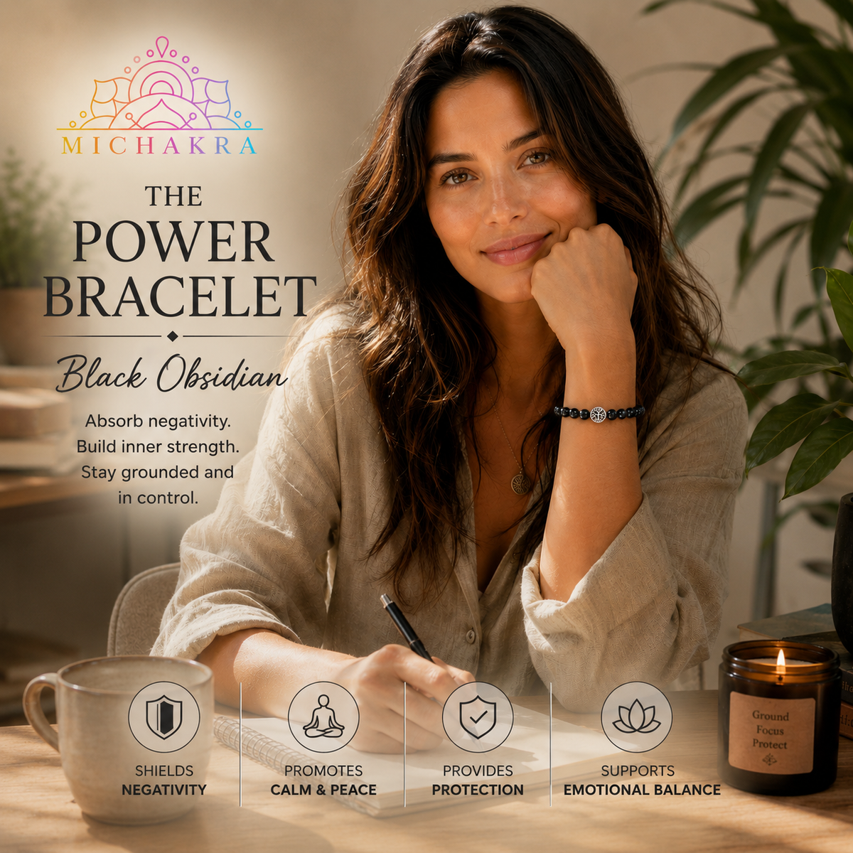 The Power Bracelet - Black Obsidian - Mi Chakra