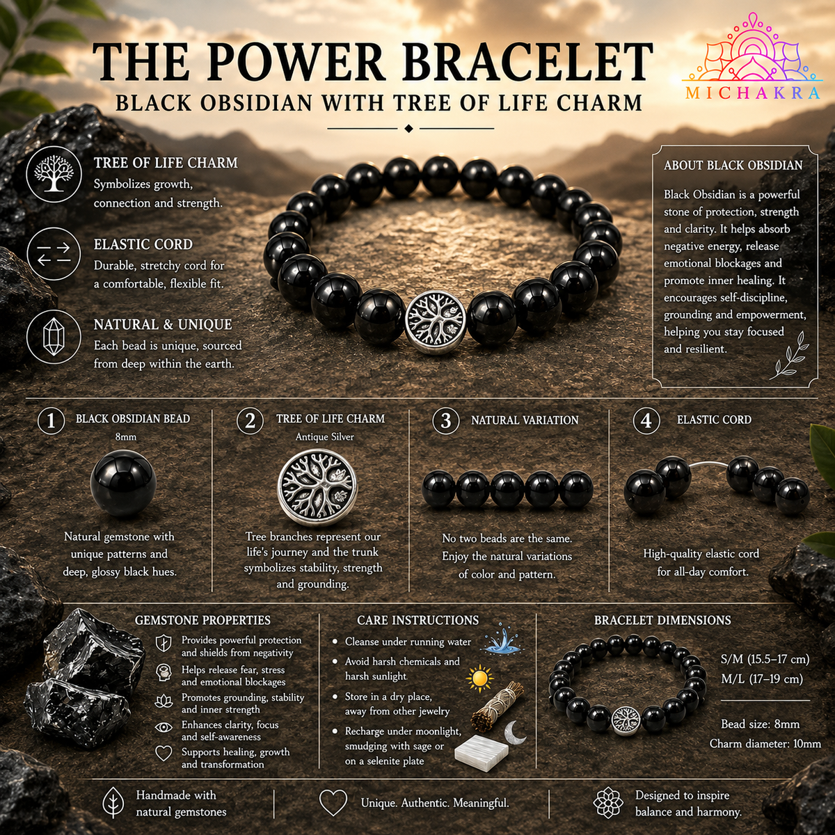The Power Bracelet - Black Obsidian - Mi Chakra