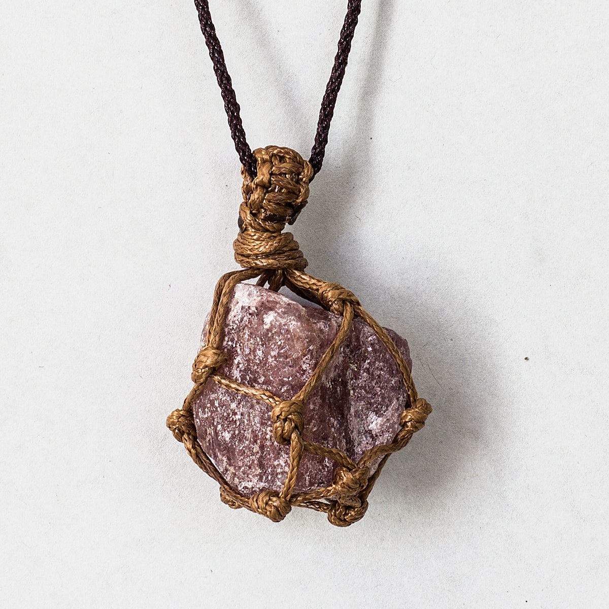 Rough Stone in Net Necklace - Strawberry Quartz Mi Chakra