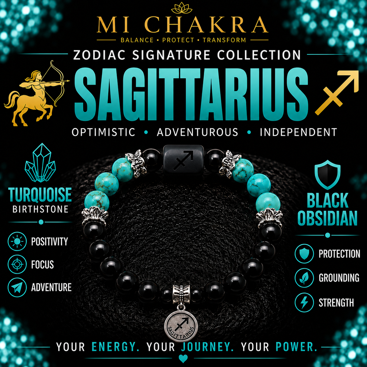 Sagitarrius Zodiac Crystal Bracelet Mi Chakra