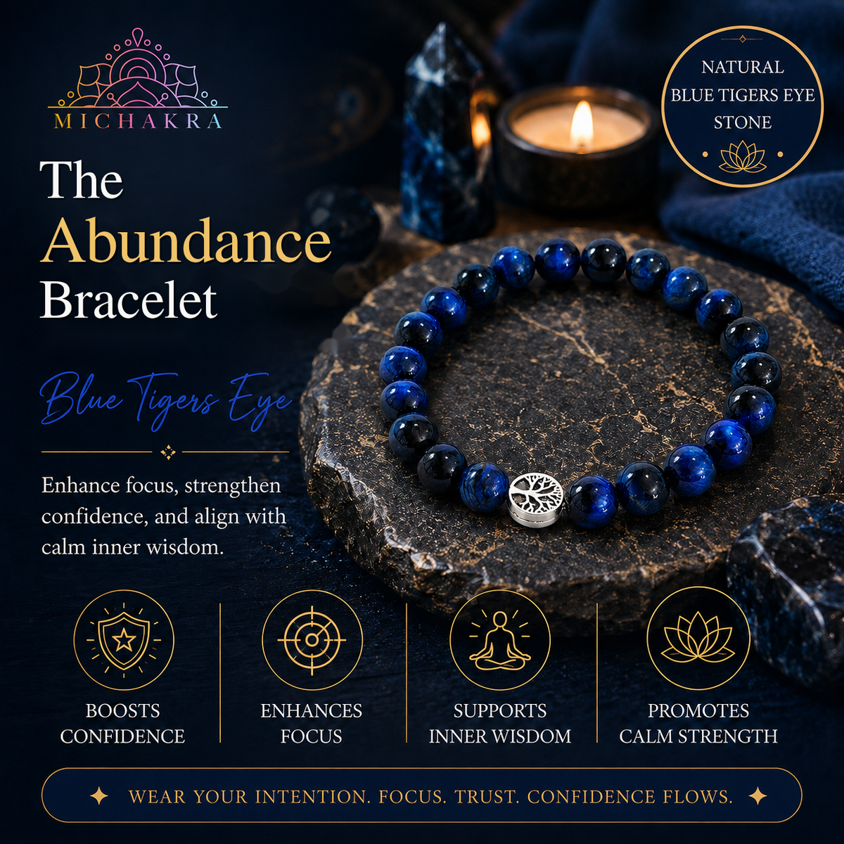 The Abundance Bracelet - Blue Tigers Eye Mi Chakra