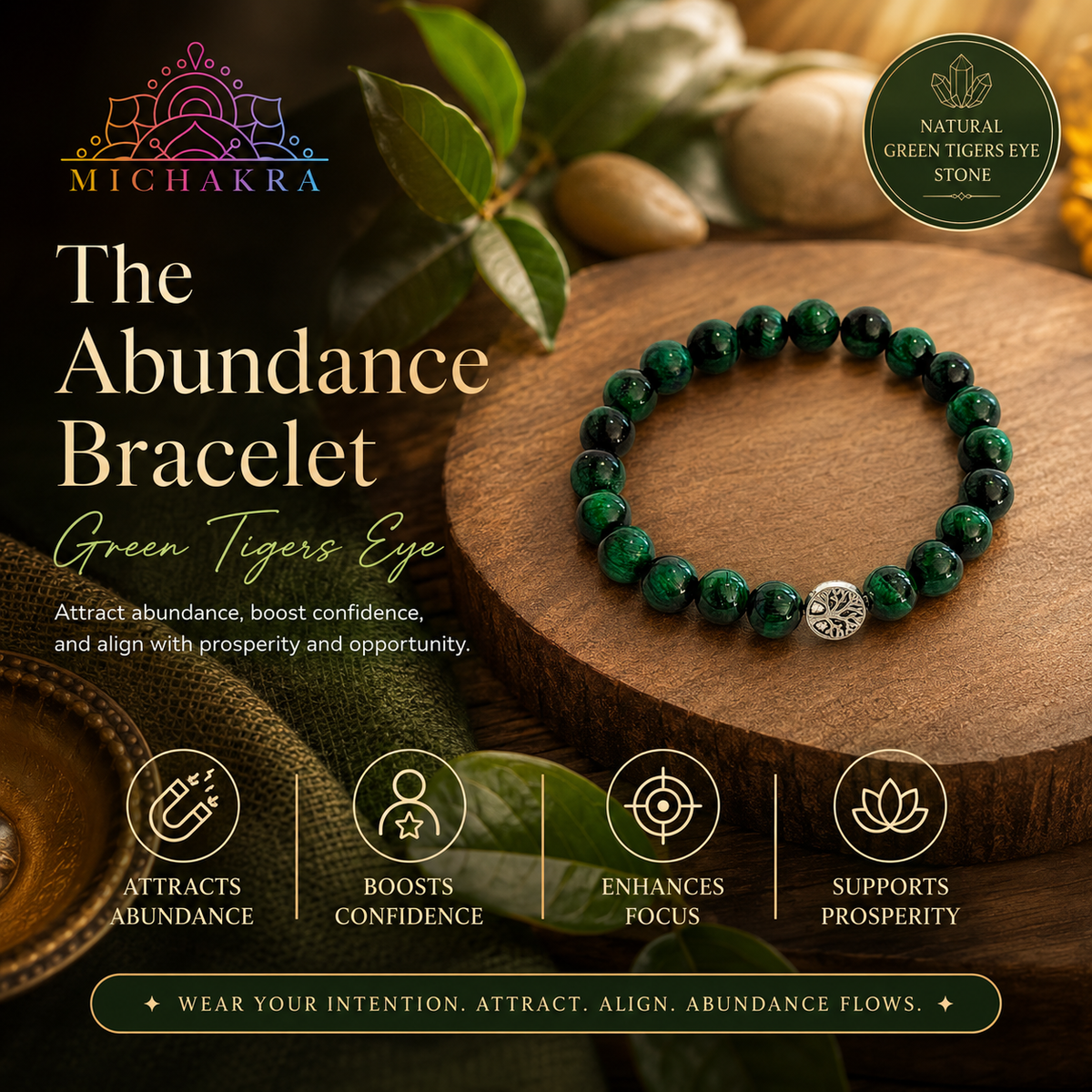 The Abundance Bracelet - Green Tigers Eye Mi Chakra