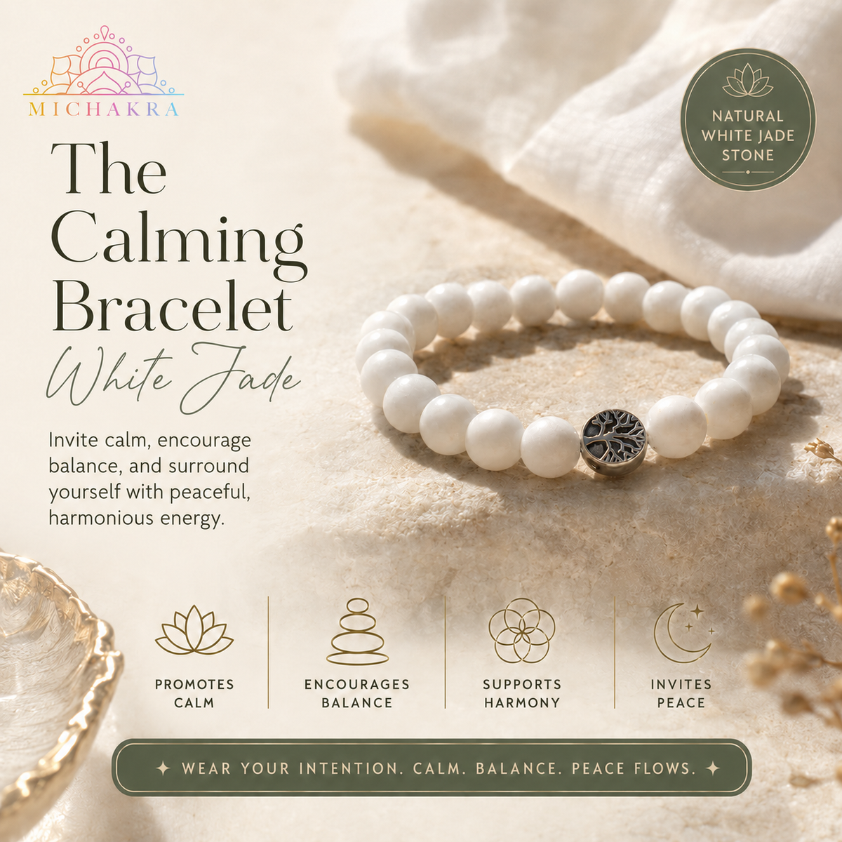 The Calming Bracelet - White Jade Mi Chakra