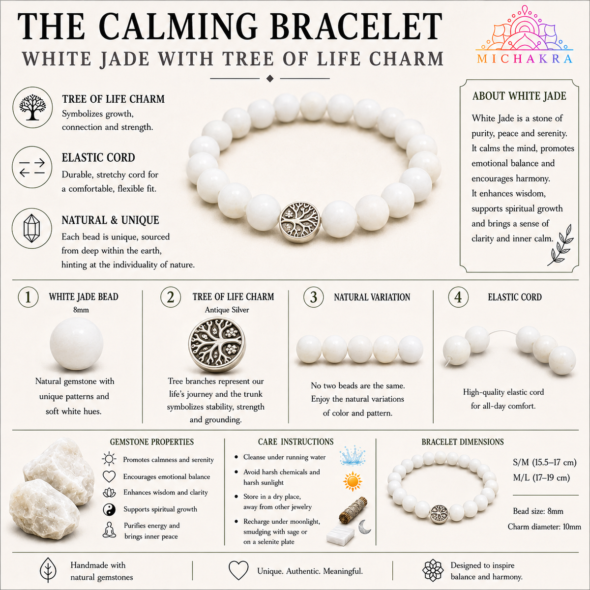 FIR Bracelet ホワイト The Calming Bracelet - Mi Chakra - White Jade - South Africa