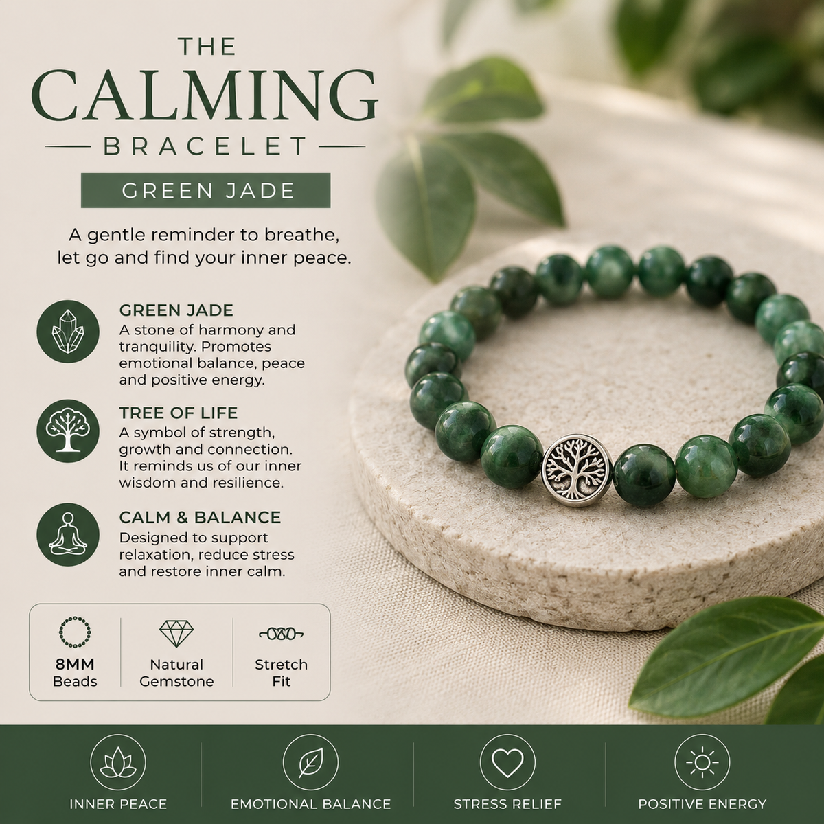 The Calming Bracelet -Green Jade Mi Chakra