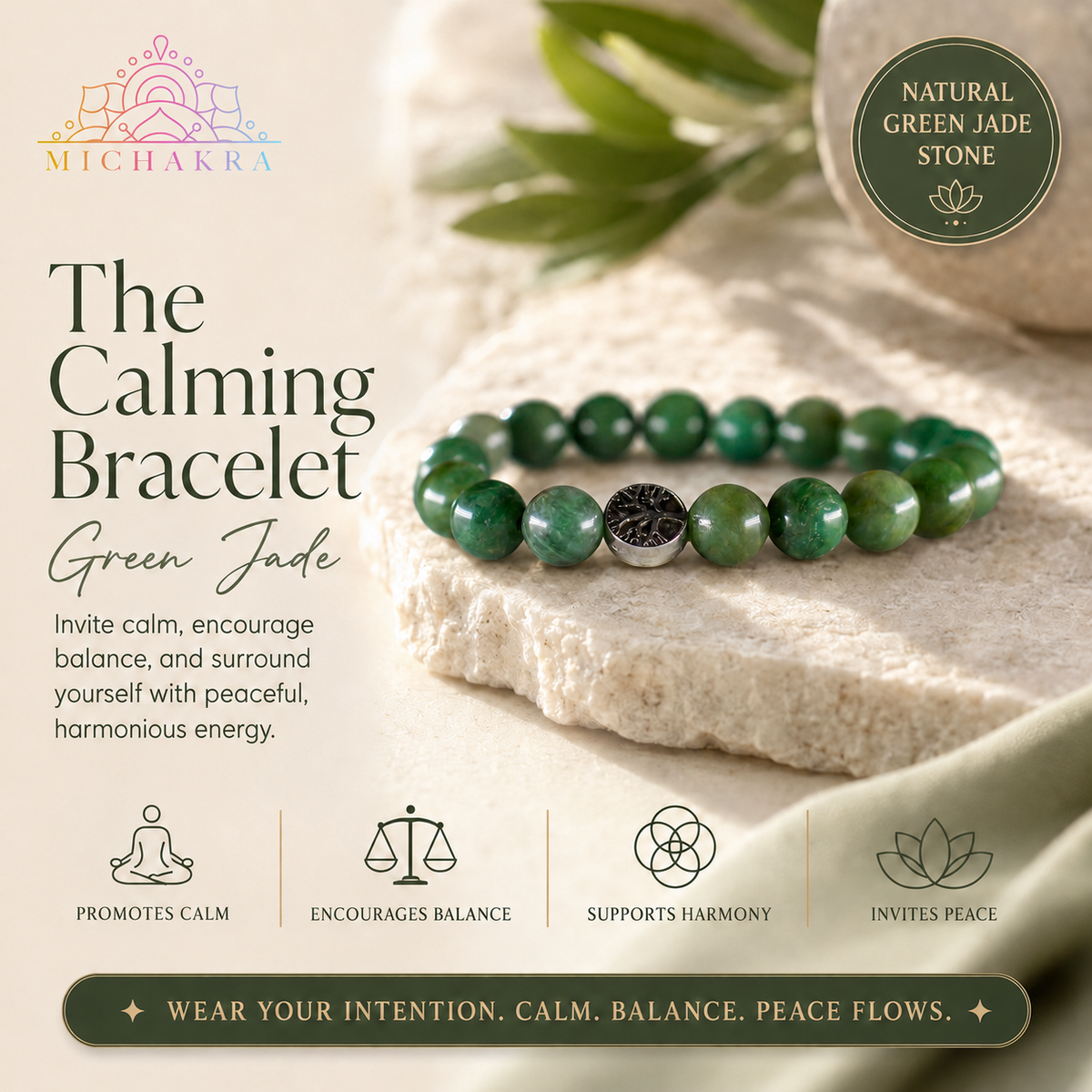The Calming Bracelet -Green Jade Mi Chakra