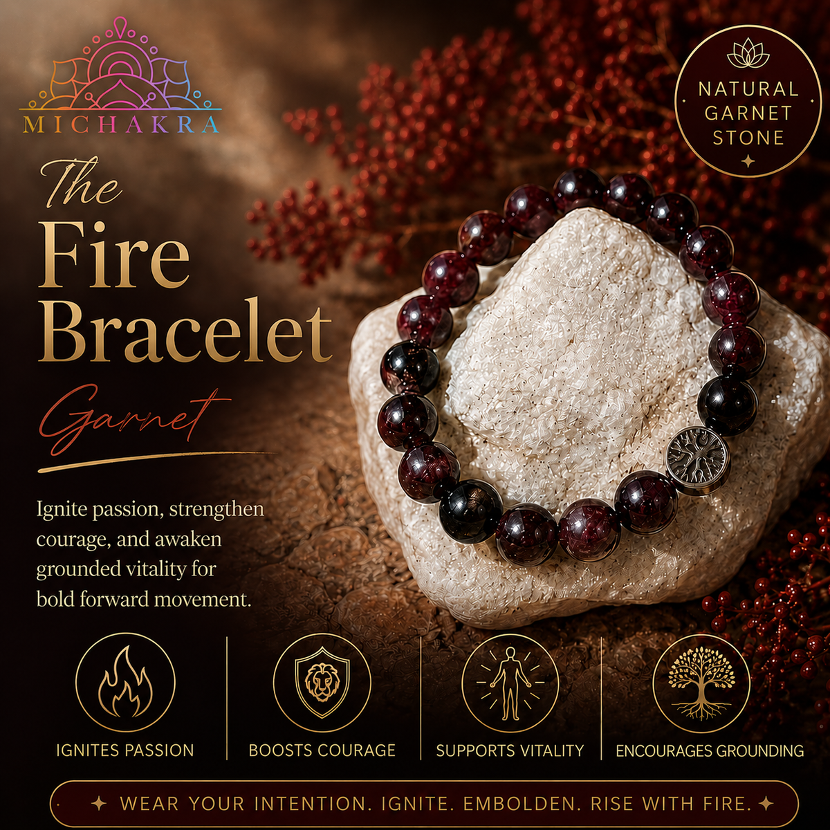 The Fire Bracelet - Red Garnet Mi Chakra