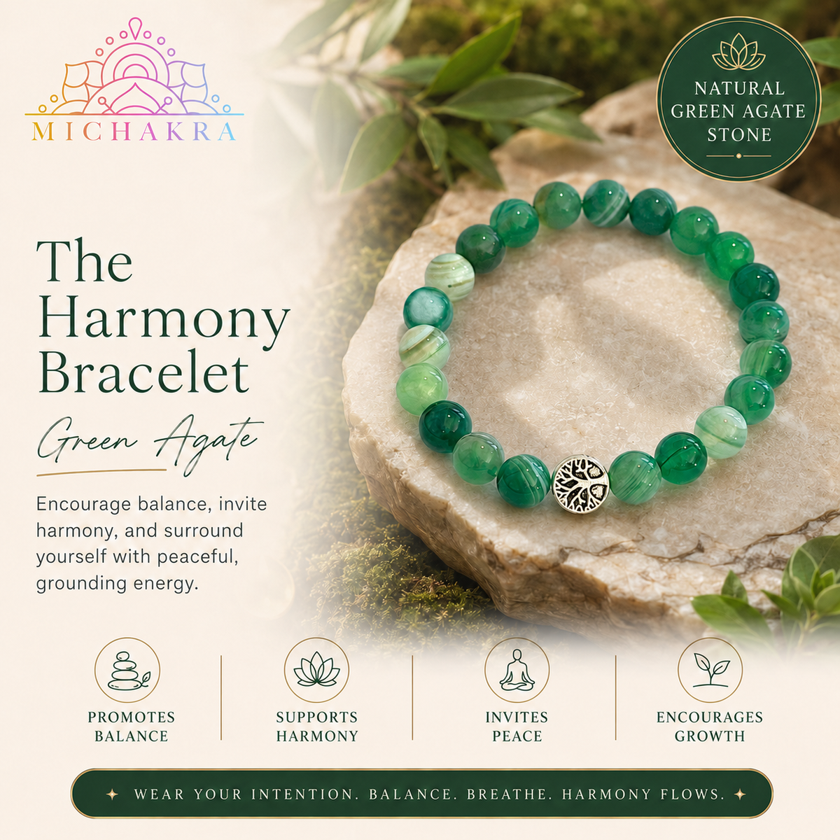 The Harmony Bracelet - Green Agate Mi Chakra