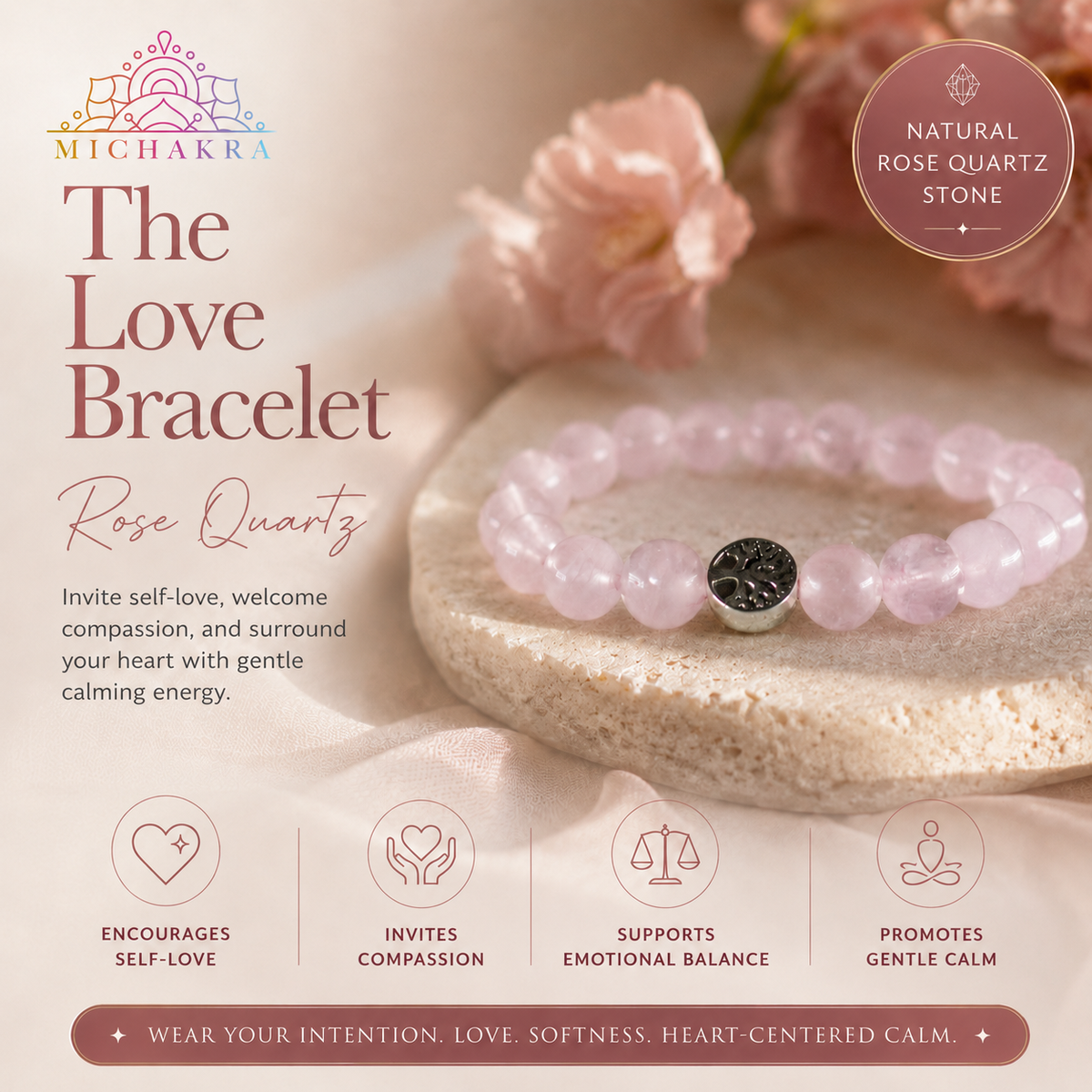 The Love Bracelet - Rose Quartz Mi Chakra